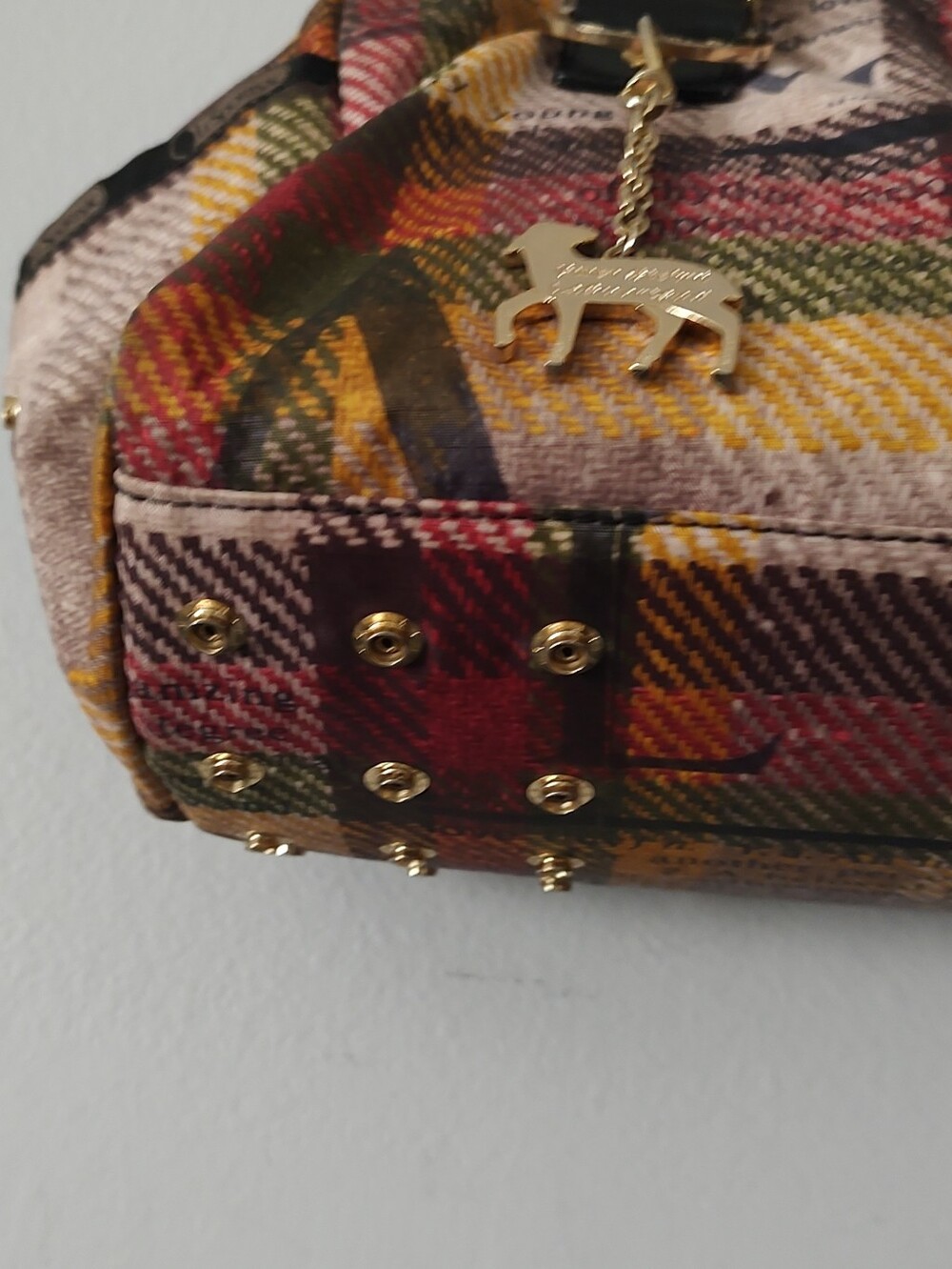 Plaid Multicolor Tote Bag with Gold Accents L.a.m.b - Picture 4 of 14
